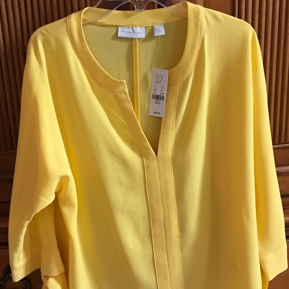 New York & Co Gold colored blouse with 3/4 sleeve.
